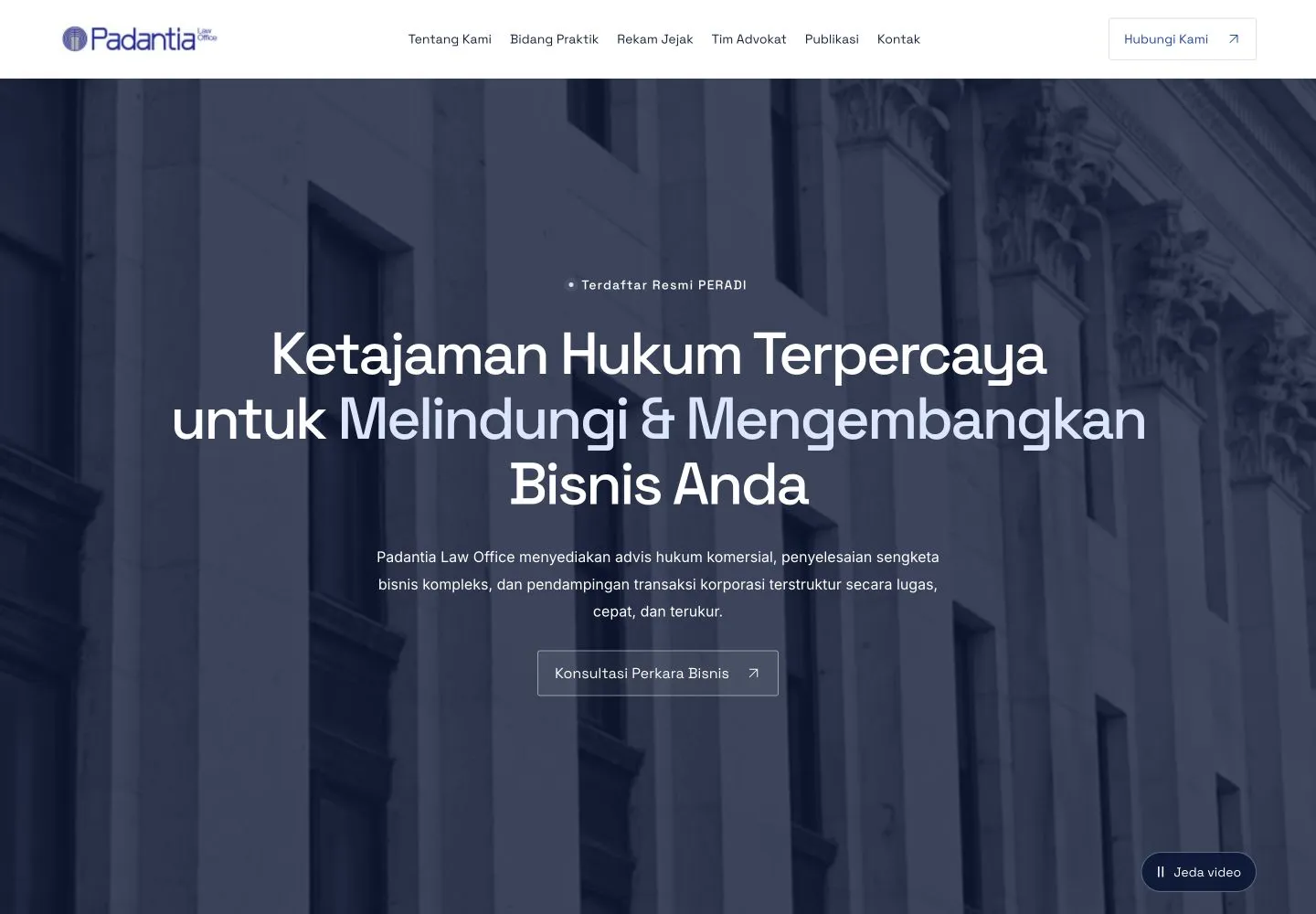 Padantia homepage hero over a dark architectural photo